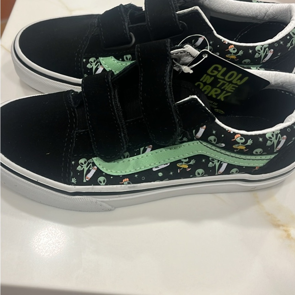 Vans Kids Black and Green Glow Sneakers